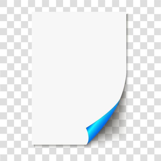 蓝色页卷曲在空纸与阴影。真实的空白折叠页上透明的背景。矢量插图。图片下载