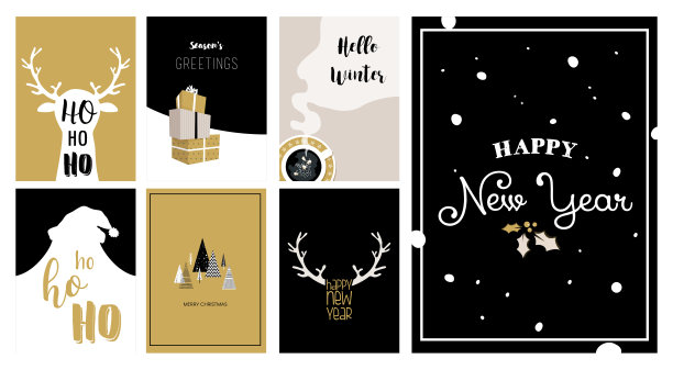 圣诞贺卡，插图和图标，字母设计集图片下载