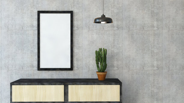 在房间墙壁上的框架模板/ 3D渲染图像图片下载