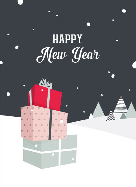 圣诞贺卡与户外冬季景色和礼物图片下载