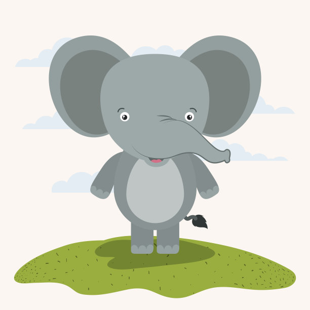 白色背景与彩色场景可爱的大象动物在草地图片下载