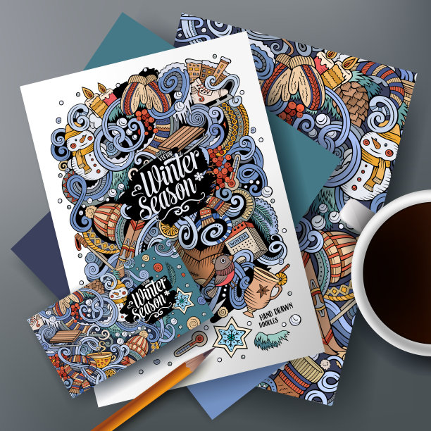 卡通矢量涂鸦冬季企业身份集图片下载