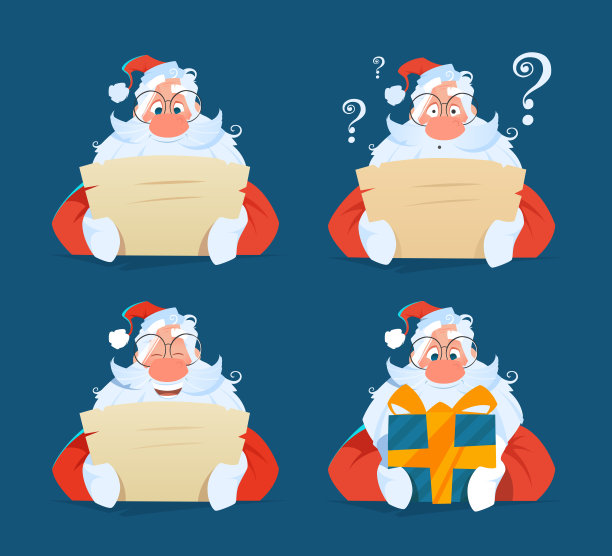 圣诞老人读着信，一脸表情集图片下载