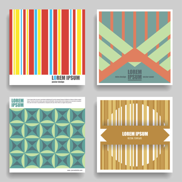 一套矢量正方形几何模板的海报，传单，明信片，cd封面。图片下载