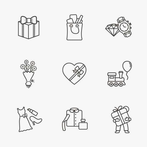 礼品平面轮廓店的图标设置图片下载