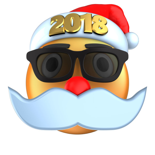3d橙色表情微笑与2018圣诞帽图片下载