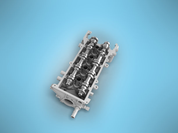 缸体拆解的头部在蓝色背景上3d渲染图片下载