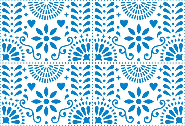 民间艺术矢量无缝图案，墨西哥蓝色花卉设计灵感来自墨西哥传统艺术图片下载