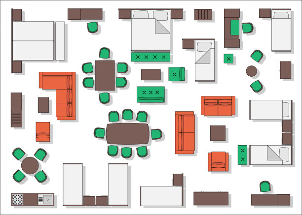酒店家具俯视图图片下载