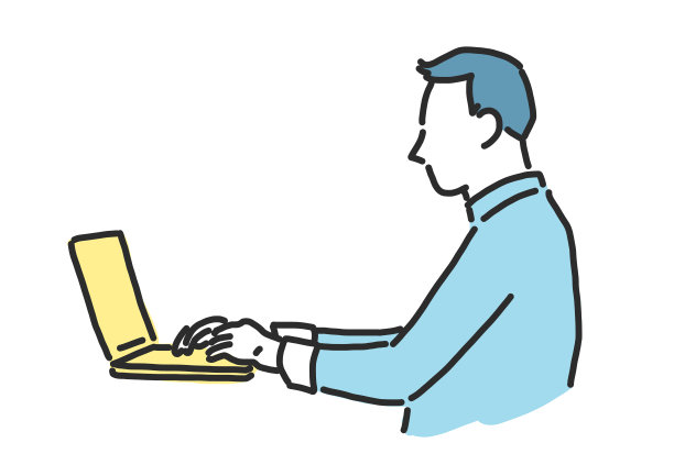 商人使用笔记本电脑。线条绘制插图在各种姿势。图片下载