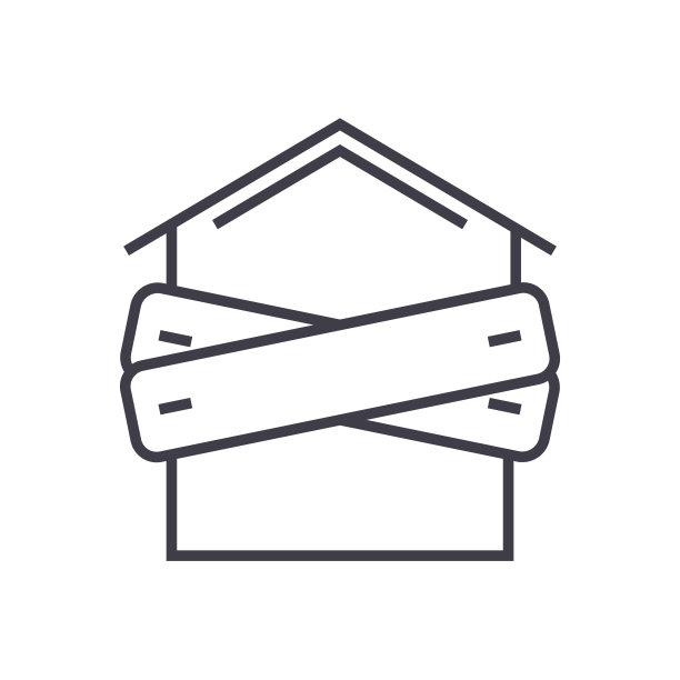 破产，木板房子矢量线图标，标志，背景插图，可编辑的笔画图片下载