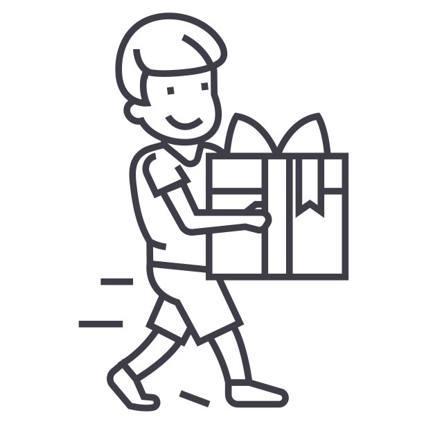男孩携带礼物矢量线图标，标志，插图的背景，可编辑的笔触图片下载