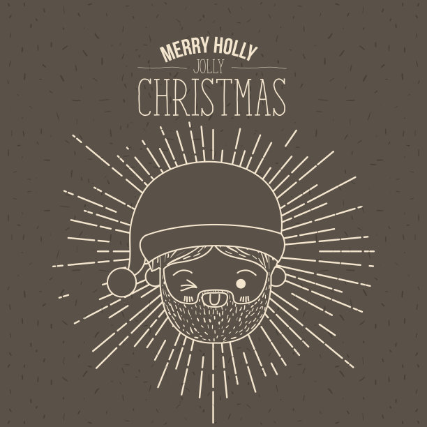 棕色海报与火花和剪影可爱的特写圣诞老人眨眼睛和舌头，并短信“Holly jolly Christmas”图片下载