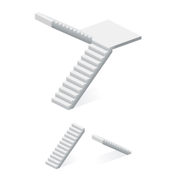 等距楼梯-正面，侧面和俯视图。图片下载