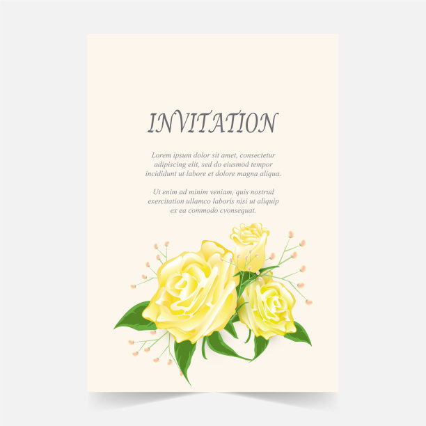 邀请卡，黄玫瑰背景的婚礼卡图片下载