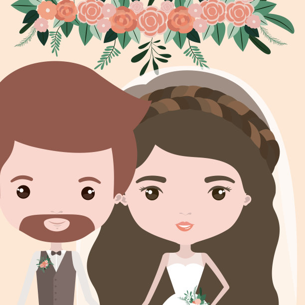 颜色背景与半身体夫妇刚结婚的胡子男人和女人与长波浪的头发图片下载