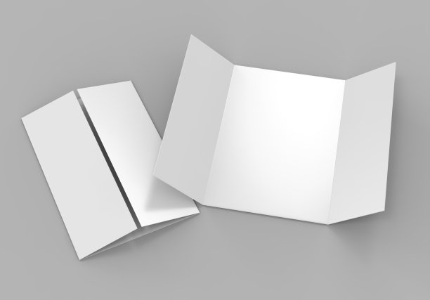 单开门折叠小册子，3面板和六页传单。空白白色3d渲染插图。图片下载