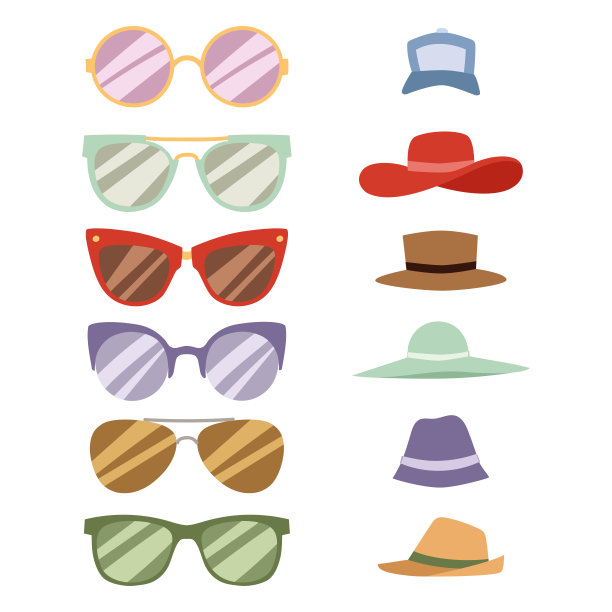 沙滩配饰夏季沙滩帽系列向量时尚沙滩旅行美头保护帽图片下载