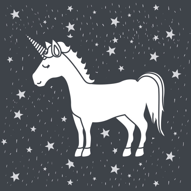 在星空中的独角兽的单色漫画图片下载