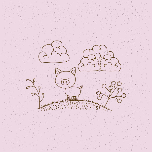 山中猪的单色手绘景观图片下载