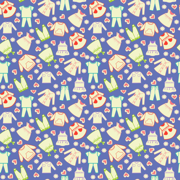 向量可爱的背景收集婴儿和儿童的衣服。图片下载