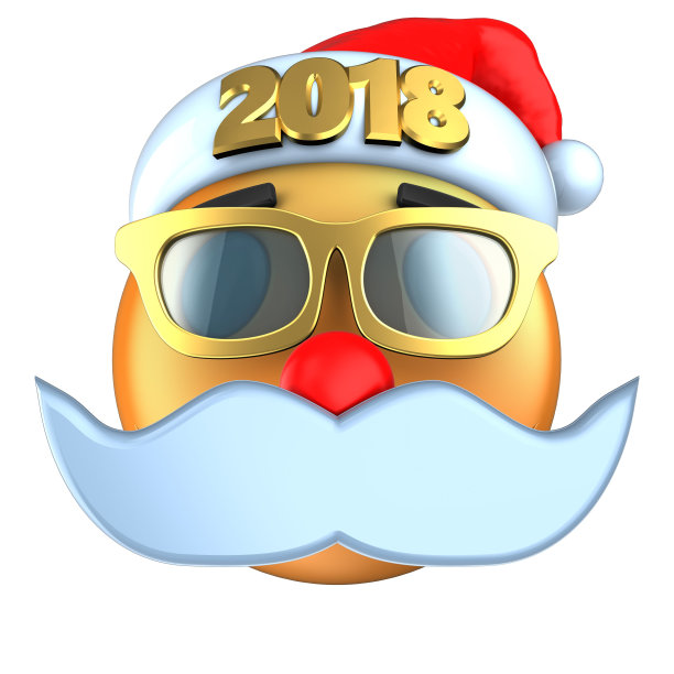 3d橙色表情微笑与2018圣诞帽图片下载