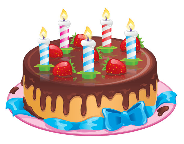 美味的节日巧克力蛋糕和蜡烛。的生日!矢量插图。图片下载