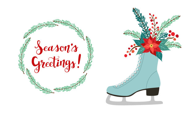 可爱的复古手绘乡村花卉冬季节日卡片图片下载