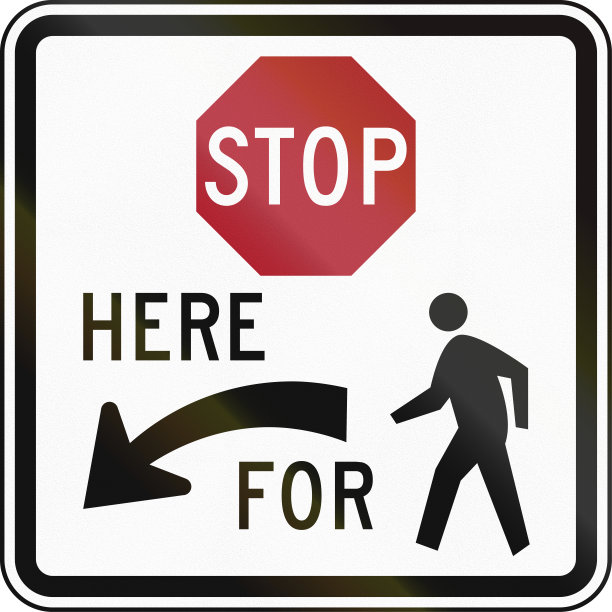 美国MUTCD管制路牌-行人在此停车图片下载