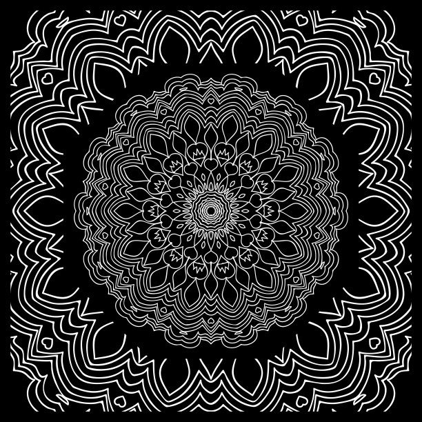 矢量插图。花样与花卉曼陀罗，装饰边界。印花面料，手帕设计图片下载