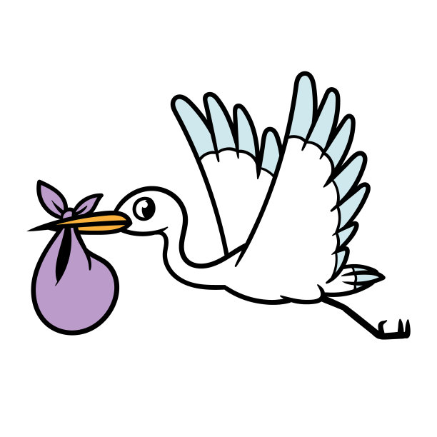 卡通鹳和婴儿袋素材图片