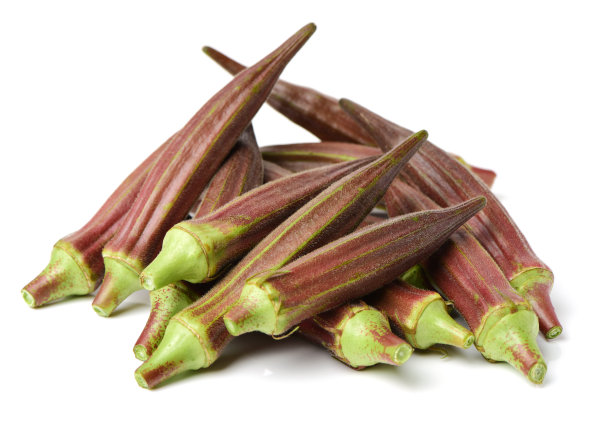 在白色背景上孤立的红色秋葵素材图片