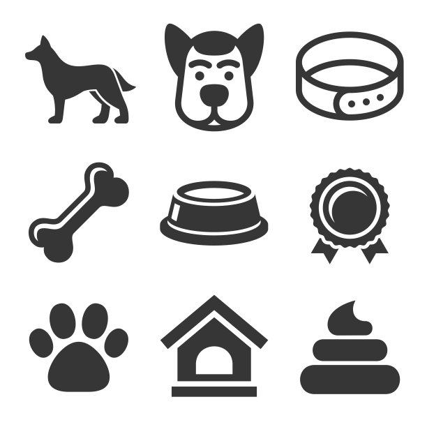 白色背景狗图标组，矢量图图片下载