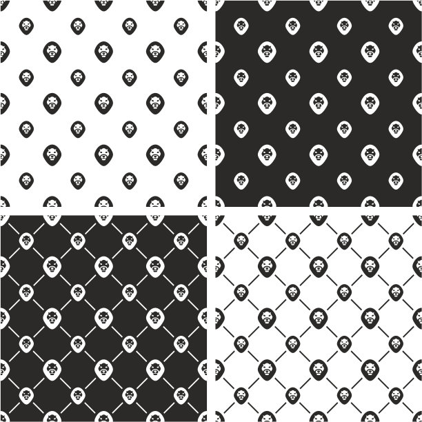 狮头大、小无缝图案套装图片下载