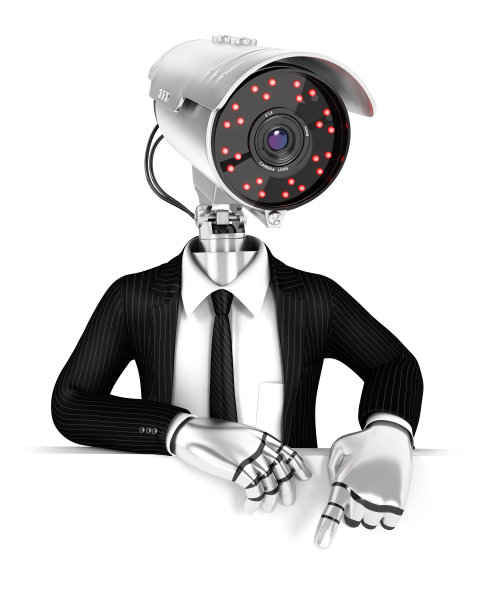 3d安全人员，摄像头头指向空墙图片下载