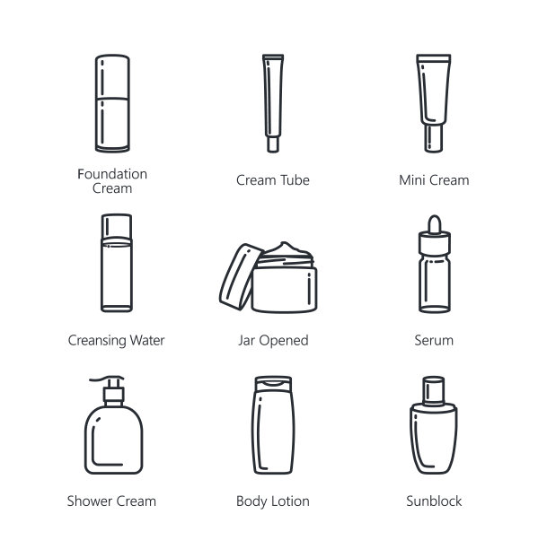 线条图标的美容产品包装收集。图片下载