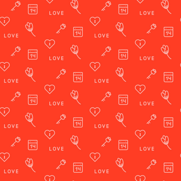 红色按键和花朵无缝矢量图案。浪漫的情人节包装纸设计图片下载