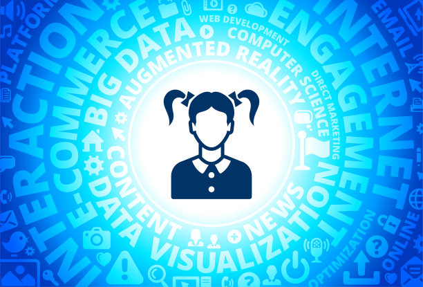 互联网上的女孩脸图标现代科技词汇背景图片下载