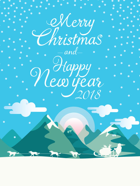 2018年圣诞快乐新年贺卡，冬季雪花背景素材图片