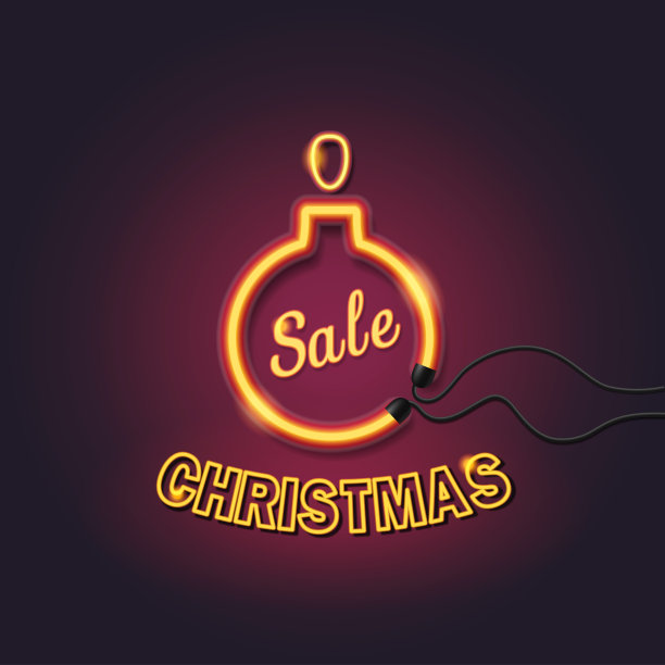 圣诞特卖亮霓虹矢量徽章。图片下载