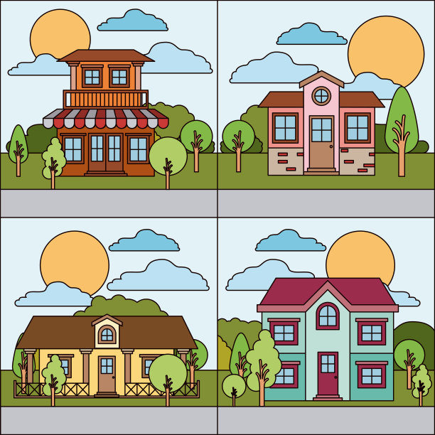 色彩斑斓的自然景观与乡村图形相结合图片下载