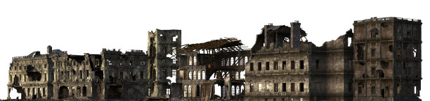 废墟建筑孤立在白色3D插图图片下载