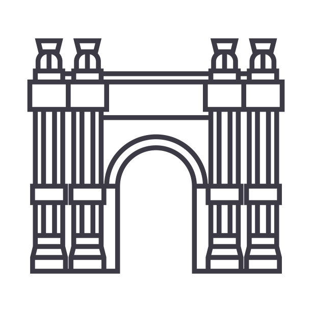 凯旋门矢量线图标，标志，背景上的插图，可编辑的笔画图片下载