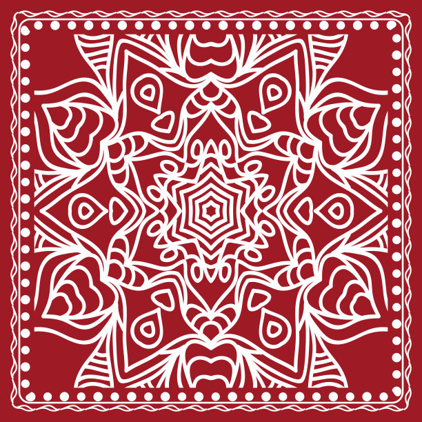 花样与花卉曼陀罗，装饰边界。印花面料，手帕设计。观赏向量背景。红色图片下载