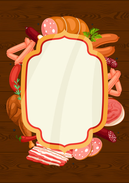 框架与肉制品。香肠、熏肉和火腿的插画图片下载