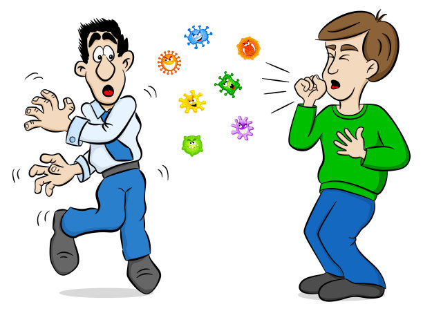 卡通人物咳嗽，被病毒包围图片下载