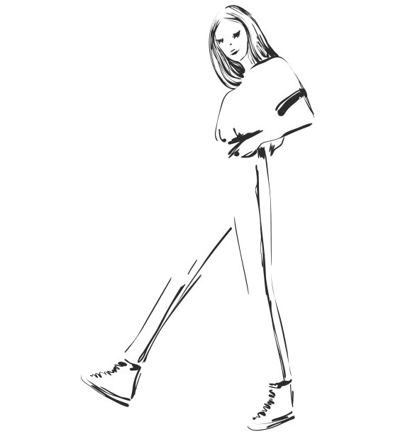 美丽的年轻女孩的设计模型。时尚，风格，美丽。图形，素描。图片下载