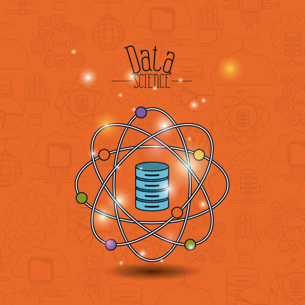 色彩模式背景的未来技术与数据科学原子围绕的服务器文件图片下载