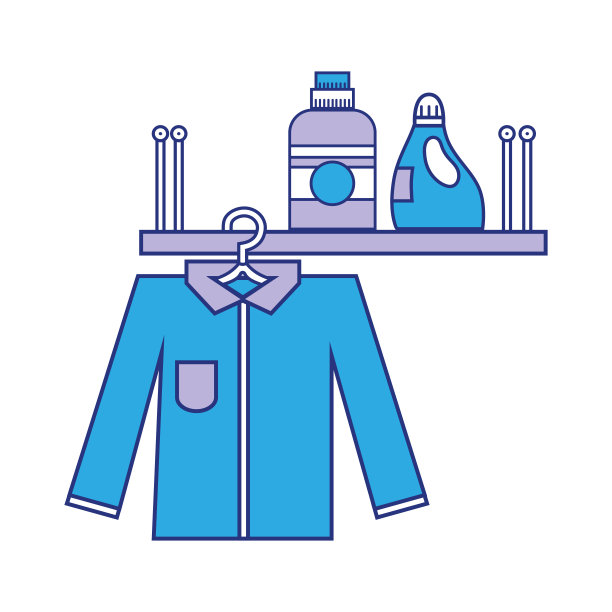 挂有洗洁精瓶和衣服的架子图片下载