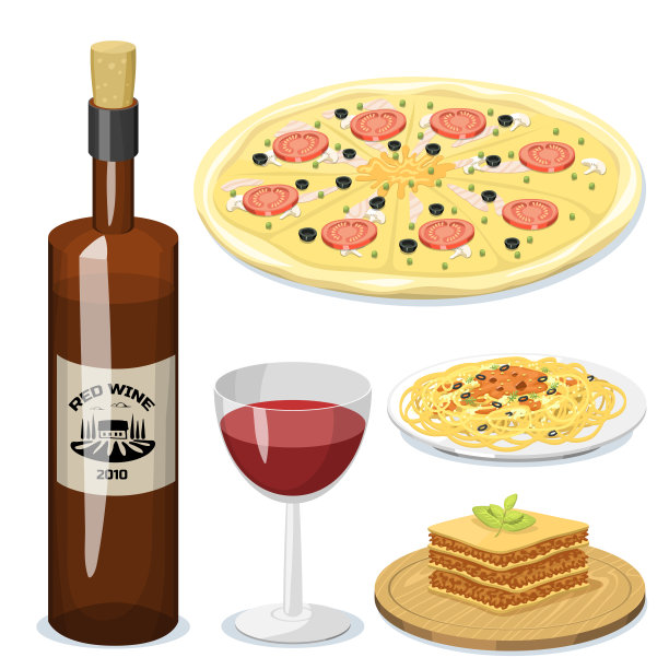 卡通意大利美食美食美味自制烹饪新鲜传统意大利午餐矢量插画图片下载